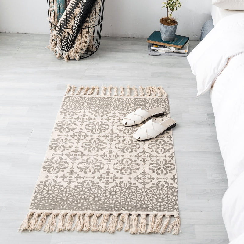 Ethnic Geometric Pattern Rug Multi-Color Cotton Blend Area Carpet Machine Washable Handwoven Rug with Tassel for Room