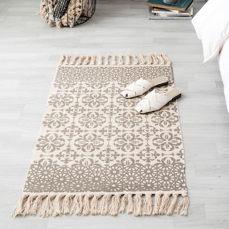 Ethnic Geometric Pattern Rug Multi-Color Cotton Blend Area Carpet Machine Washable Handwoven Rug with Tassel for Room