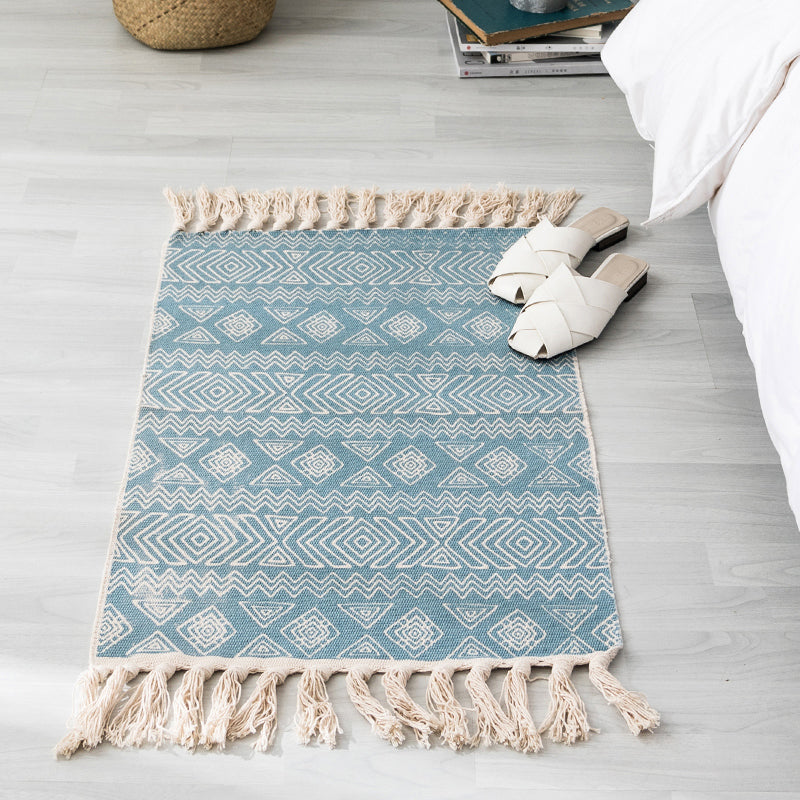 Tapis de motif géométrique ethnique Multi-couleur Coton Mélange Machine Machine de tapis Autochure à main avec gland