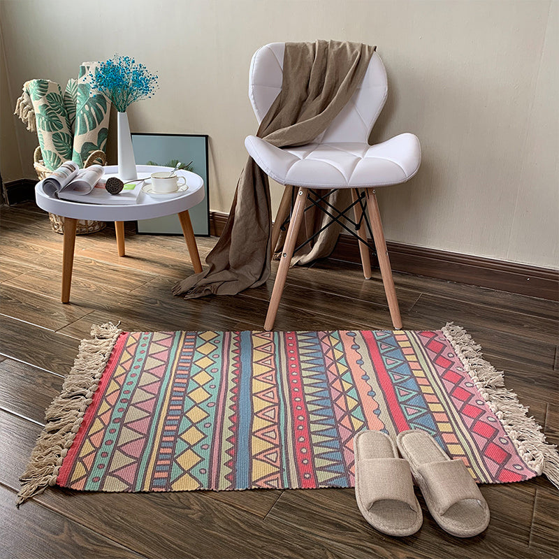 Southwestern Decoration Rug Multi Colored Geo Printed Area Carpet Cotton Blend Handmade Washable Rug with Fringe