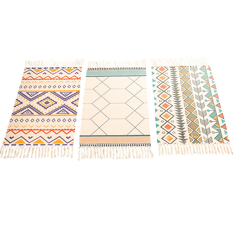 Tapis nordique multicolore Mélange de coton Mélange géométrique Tapis à teinture à carpet Tapis lavable Rapis intérieur avec gland pour la chambre