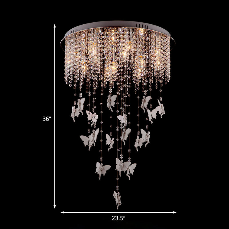 16 "/19.5" /23.5 "W plateado de techo redondo de plateado Modernista 5/8/10 luces en cascada de cristal de vidrio sombreado iluminación de mono sombreado
