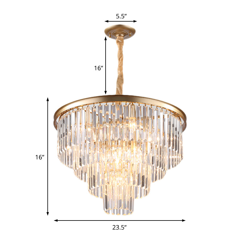 Zwart/goud verstelbare taps toelopende kroonluchter lamp Minimalistisch 6/9/15-licht kristal hangerverlichting, 19,5 "/23.5" /31,5 "W