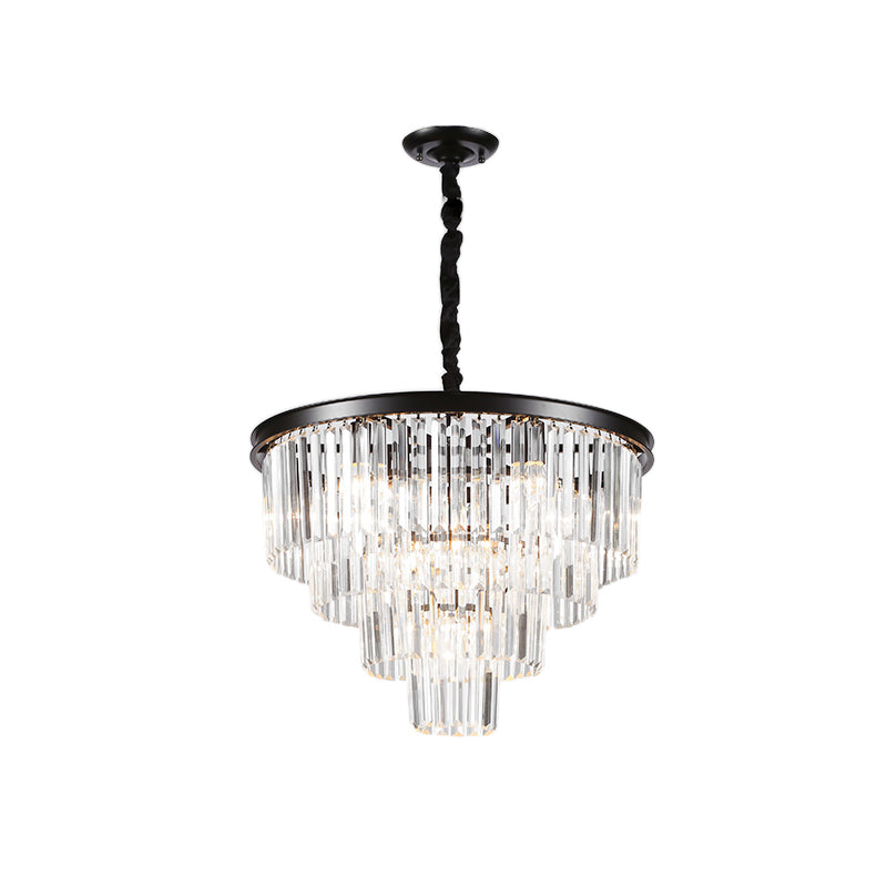 Zwart/goud verstelbare taps toelopende kroonluchter lamp Minimalistisch 6/9/15-licht kristal hangerverlichting, 19,5 "/23.5" /31,5 "W