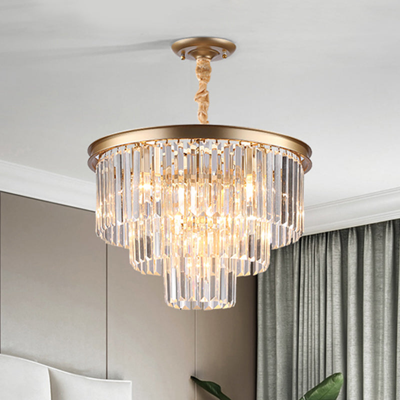 Zwart/goud verstelbare taps toelopende kroonluchter lamp Minimalistisch 6/9/15-licht kristal hangerverlichting, 19,5 "/23.5" /31,5 "W