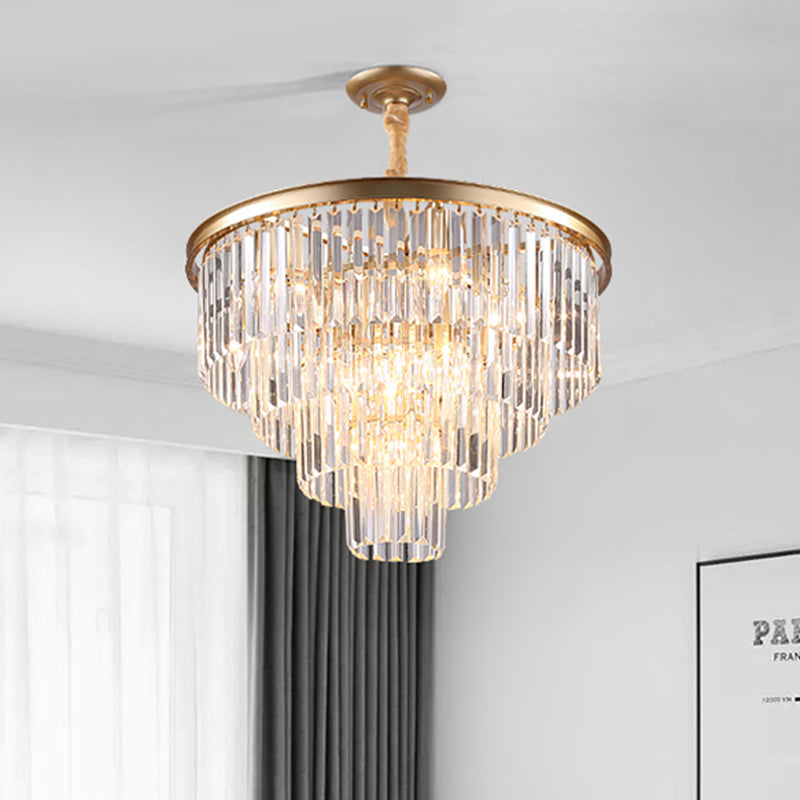 Zwart/goud verstelbare taps toelopende kroonluchter lamp Minimalistisch 6/9/15-licht kristal hangerverlichting, 19,5 "/23.5" /31,5 "W