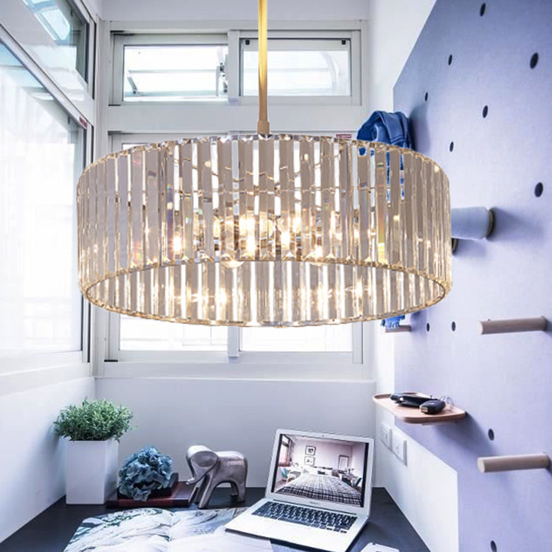 Lámpara colgante redonda sombreada de cristal 19.5 "/23.5" de ancho de ancho 5/6 luces lámpara de lámpara cromada