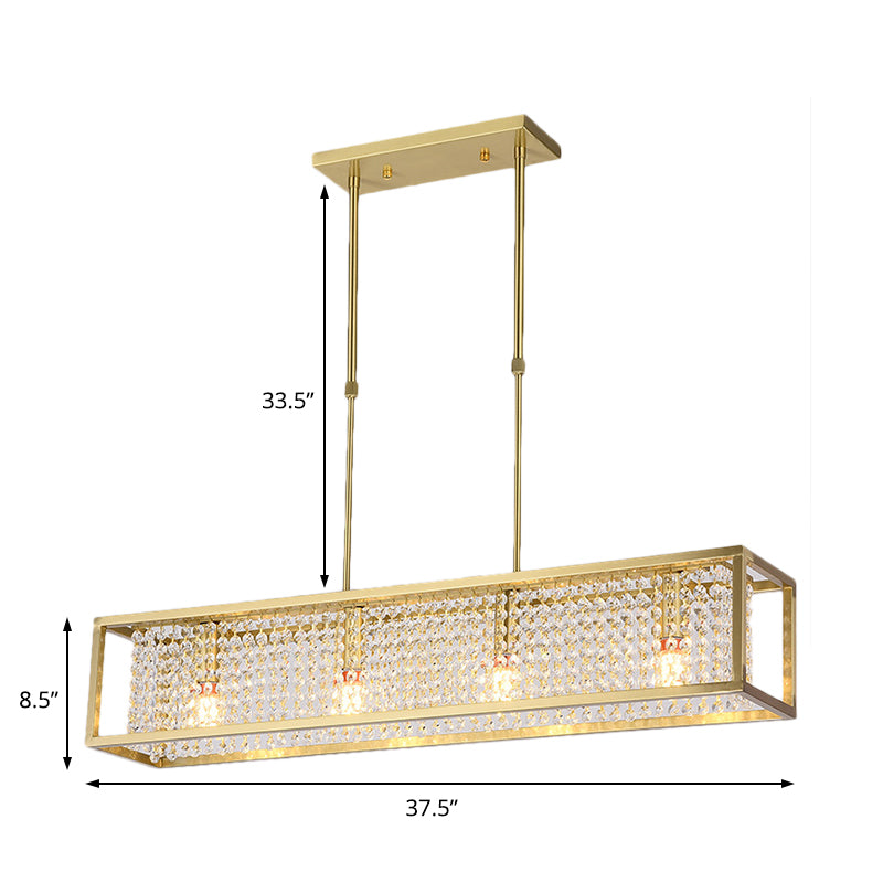 Cuboid Island Pendant Contemporary Iron Frame 4 Lights Chrome/Gold Chandelier with Clear Crystal Drops