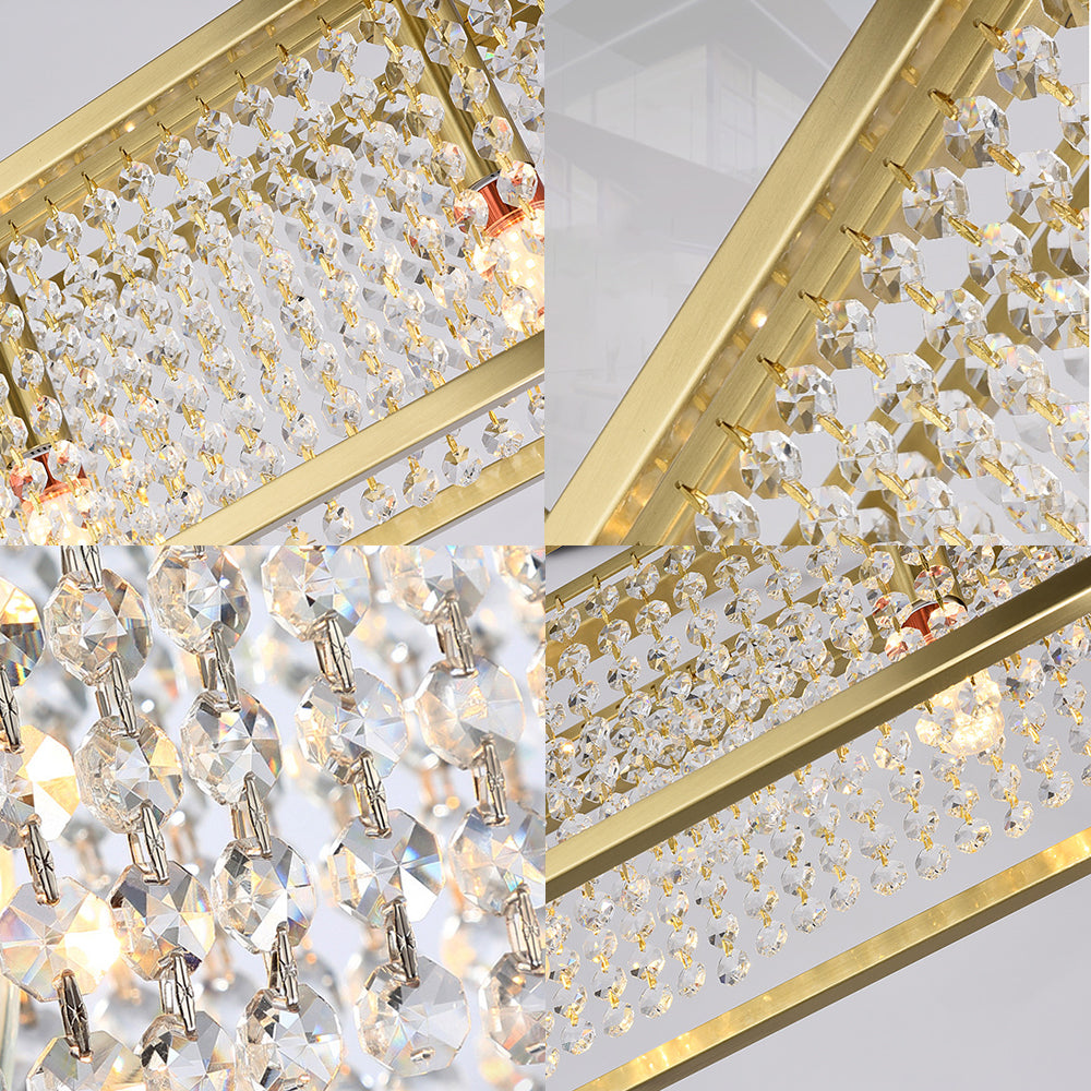 Cuboid Island Pendant Contemporary Iron Frame 4 Lights Chrome/Gold Chandelier with Clear Crystal Drops