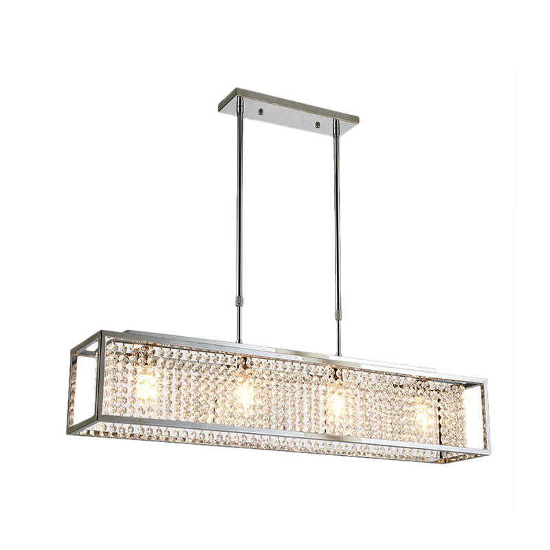 Cuboid Island Pendant Contemporary Iron Frame 4 Lights Chrome/Gold Chandelier with Clear Crystal Drops