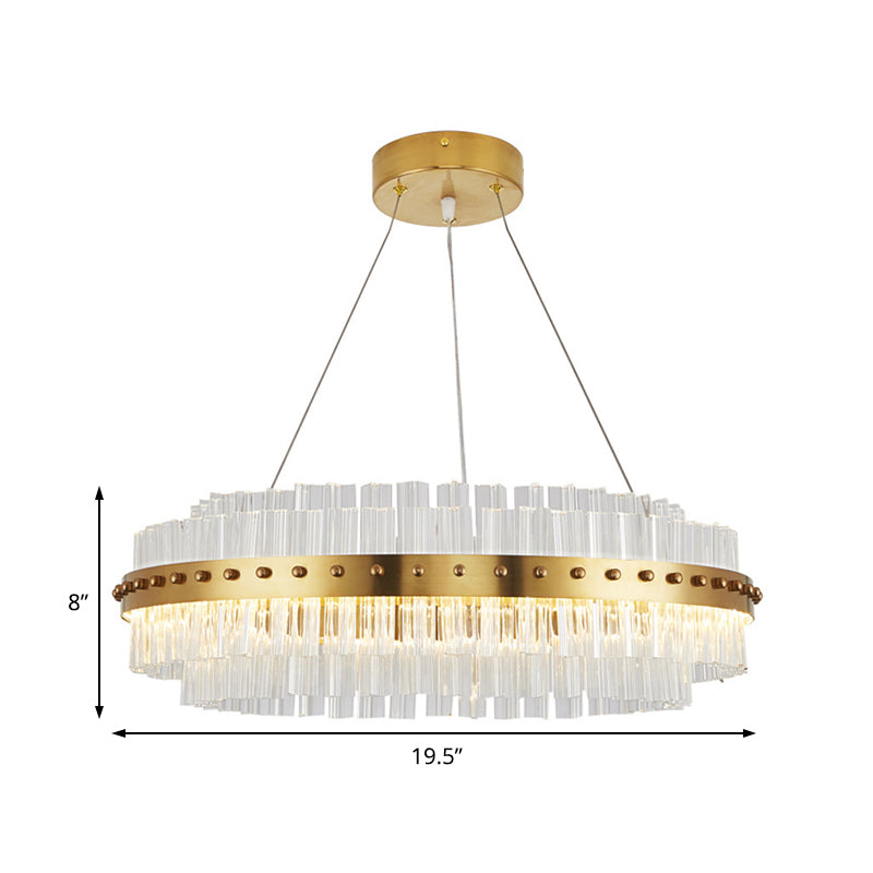 19.5"/23.5"/27.5" W LED Living Room Ceiling Pendant Light Modernist Gold Chandelier with Dual-Layered Clear Glass Shade