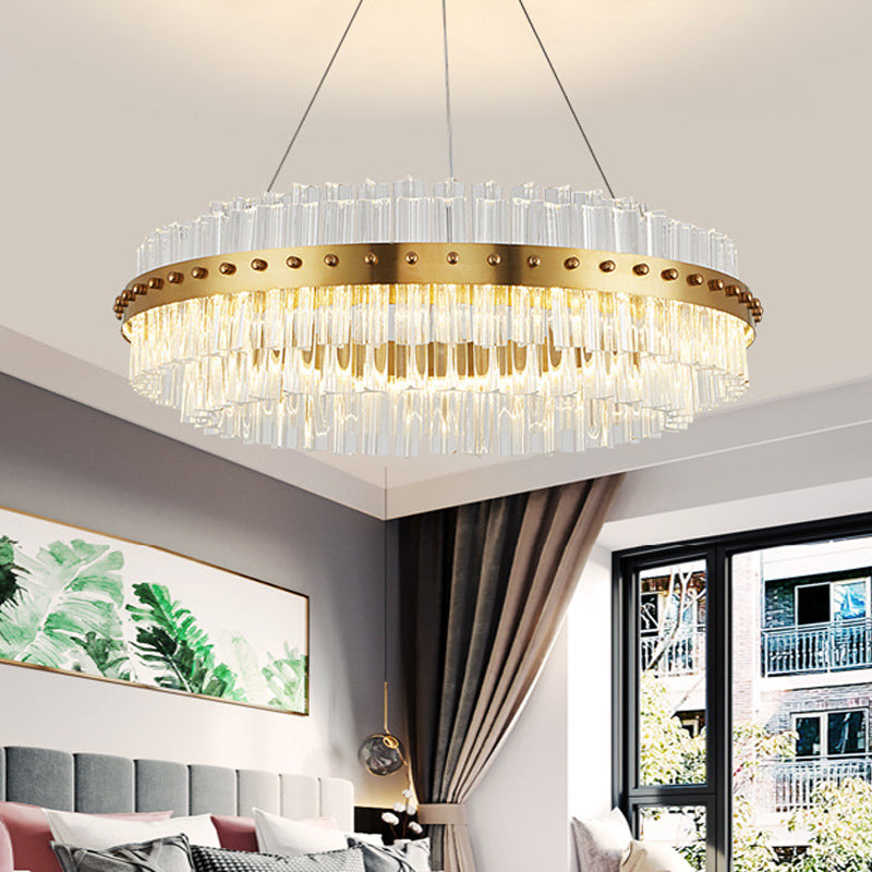 19.5"/23.5"/27.5" W LED Living Room Ceiling Pendant Light Modernist Gold Chandelier with Dual-Layered Clear Glass Shade
