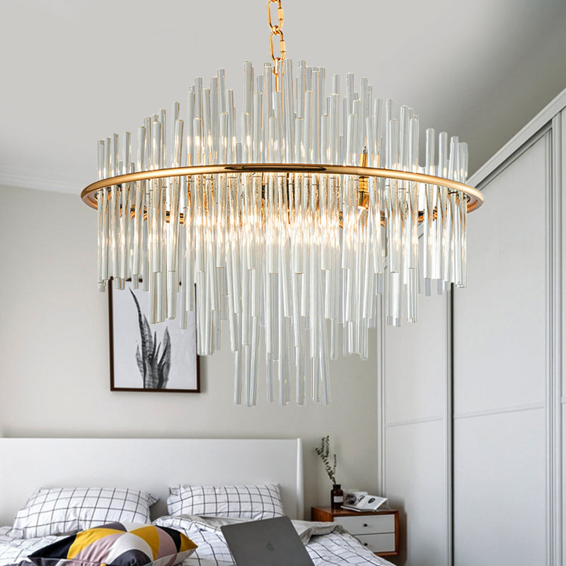 Crystal 4 lagen kroonluchter hanglamp 19,5 "/23.5" /31,5 "breed traditionele 8/12/16 Lichten Gold plafondlamp