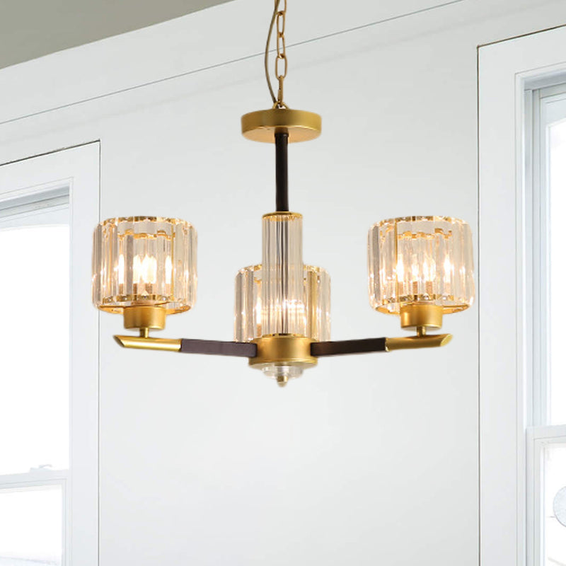 Moderner Rippenzylinder Kronleuchter Anhänger klarer Kristall 3/6/8-Kopf-Schlafzimmer Hanging Lampe Kit