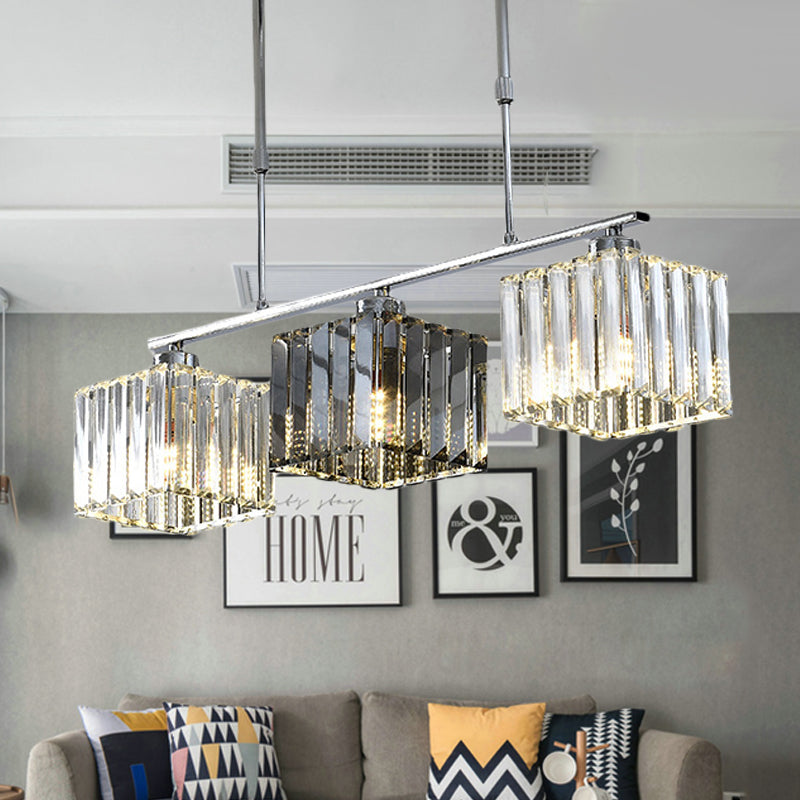 Cube Island Ceiling Light Modernism Crystal Shaded 3/4 Lights Chrome Pendant Light over Table