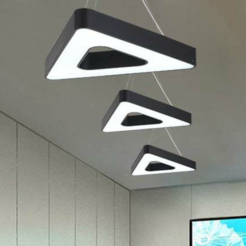Triangle Chandelier Lighting Minimalist Acrylic Conference Room LED Pendant Light in Black
