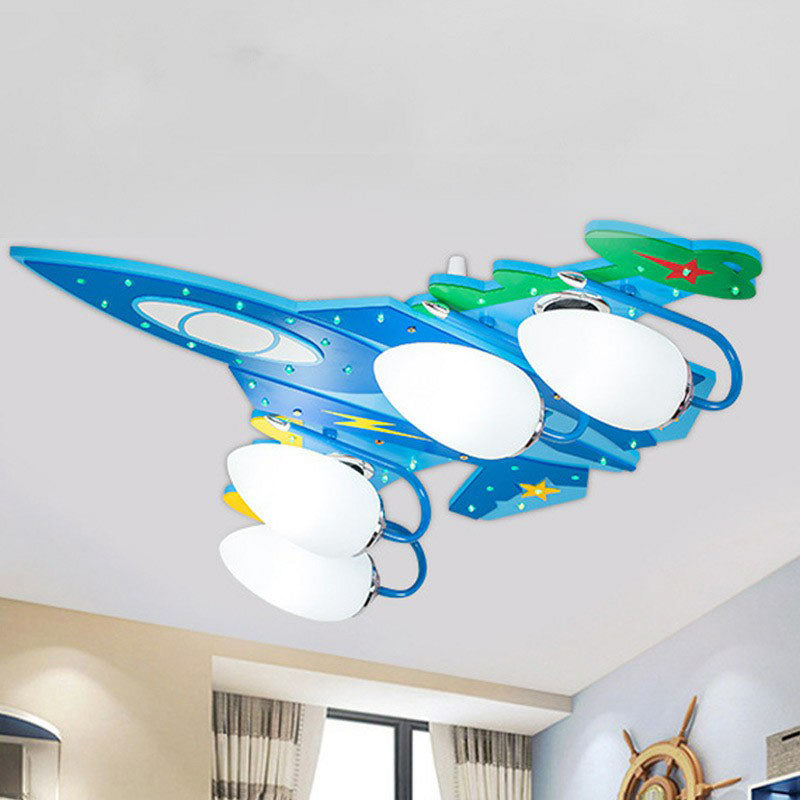 Aircraft Flush Light Nordic Style Wood Blue LED Flush Ceiling Light Fixture for Child Room