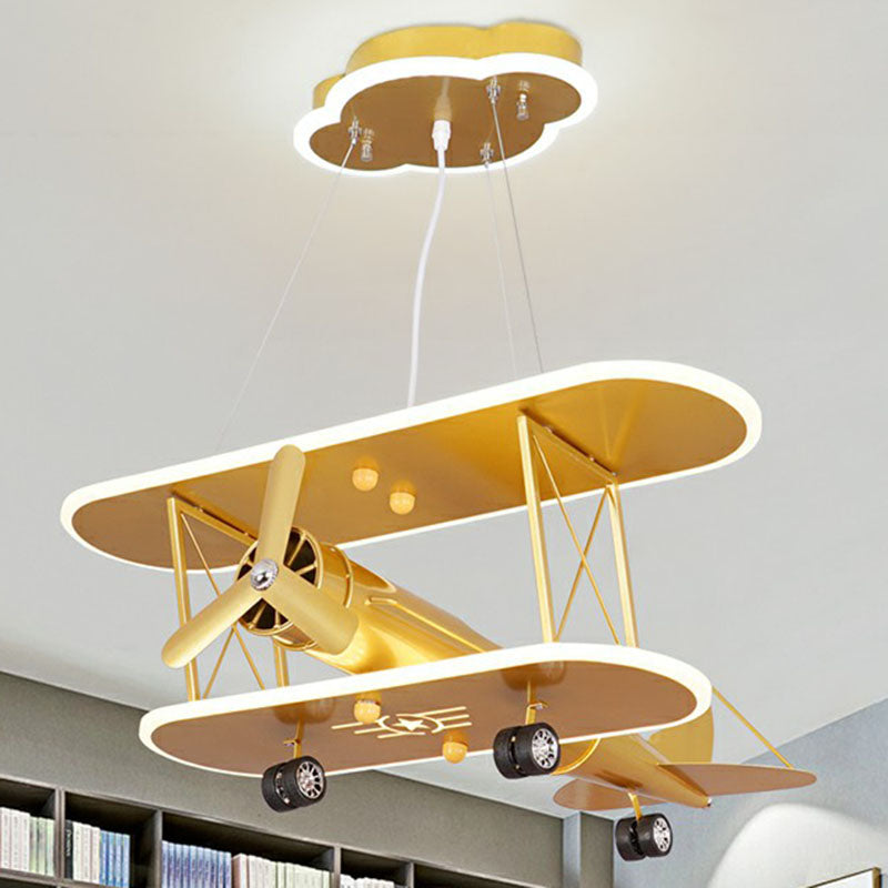 Airplane Acrylic LED Ceiling Lighting Childrens Yellow Chandelier Light Fixture for Nursery