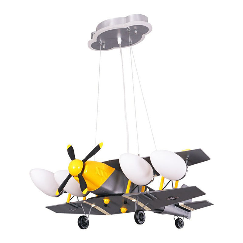 Jet Shape Metallic LED Suspension Lighting Childrens Grey Chandelier Light for Child Room