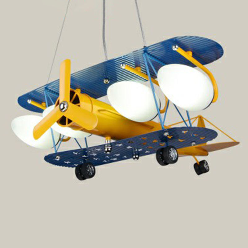 Jet Plane LED Suspension Light Kids Style Metallic Yellow Chandelier Lighting