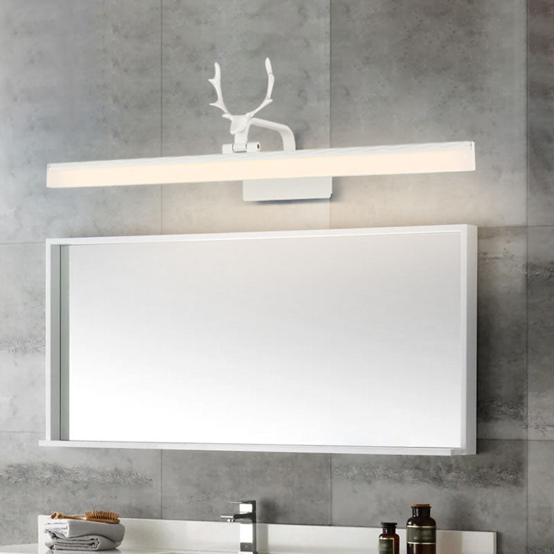 Rustic Style Rectangle LED Wall Sconce Light Metallic Vanity Lighting with Decorative Antler