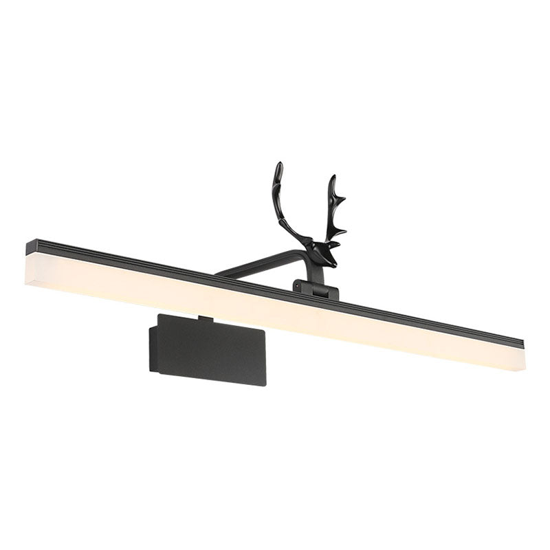 Rustic Style Rectangle LED Wall Sconce Light Metallic Vanity Lighting with Decorative Antler
