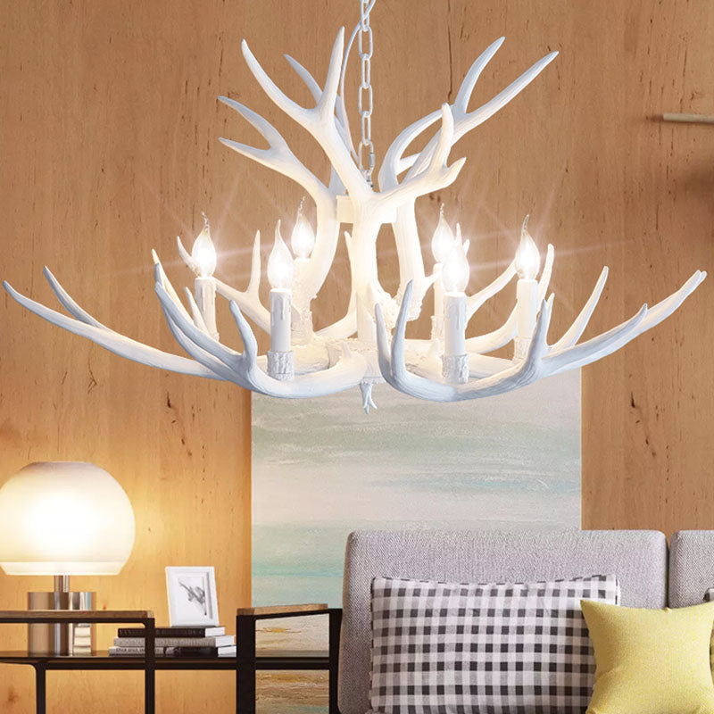 Harzgeweih Kronleuchter Licht Retro -Stil Wohnzimmer Anhänger Leuchte in Weiß