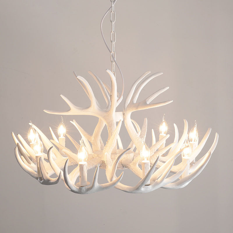 Harzgeweih Kronleuchter Licht Retro -Stil Wohnzimmer Anhänger Leuchte in Weiß