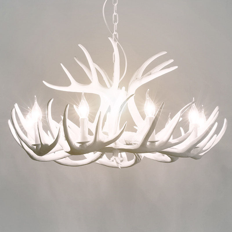 Harzgeweih Kronleuchter Licht Retro -Stil Wohnzimmer Anhänger Leuchte in Weiß