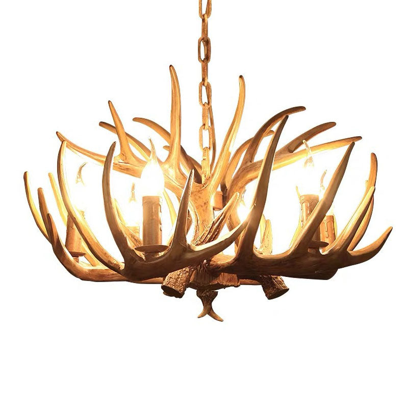 Deer Horn Resin Chandelier Lighting Classic Style Dining Room Pendant Light Fixture