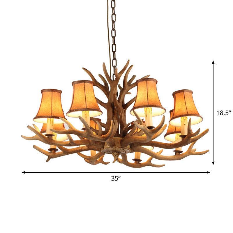 Resin Antler Ceiling Lighting Traditional Living Room Chandelier Light Fixture with Shade in Brown