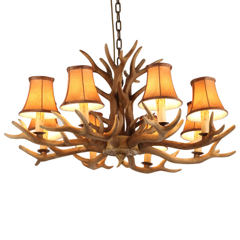 Resin Antler Ceiling Lighting Traditional Living Room Chandelier Light Fixture with Shade in Brown