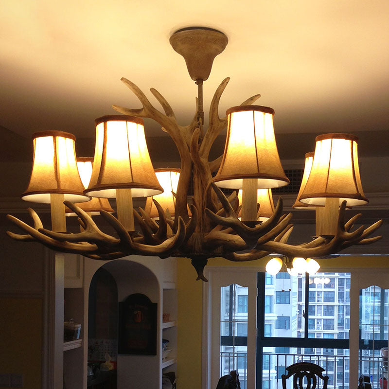 Resin Antler Ceiling Lighting Traditional Living Room Chandelier Light Fixture with Shade in Brown