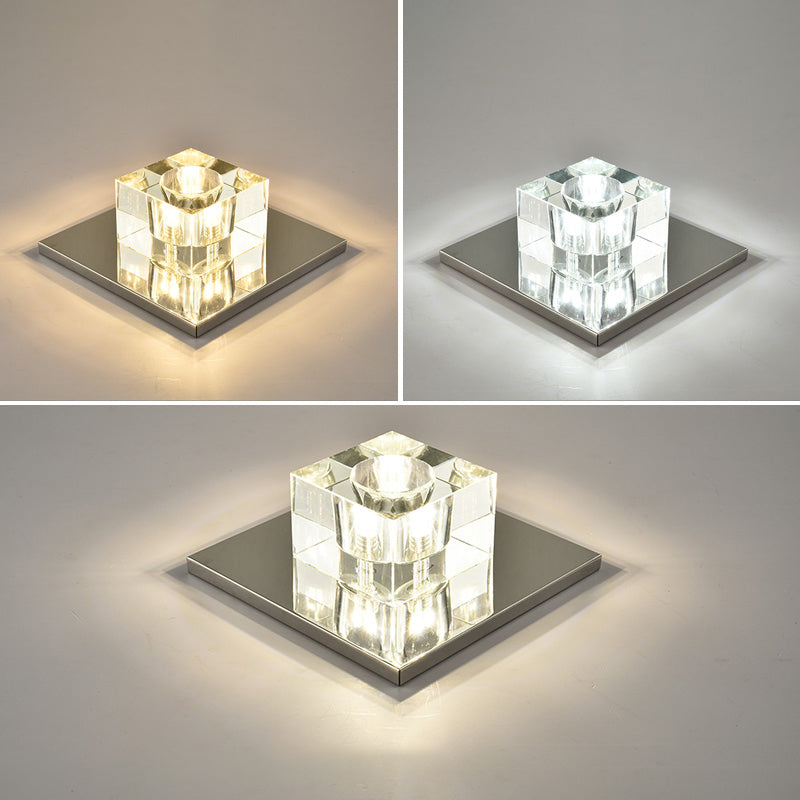 Crystal Block Mini Flush Light Modern Style Clear LED Flush Ceiling Light for Corridor