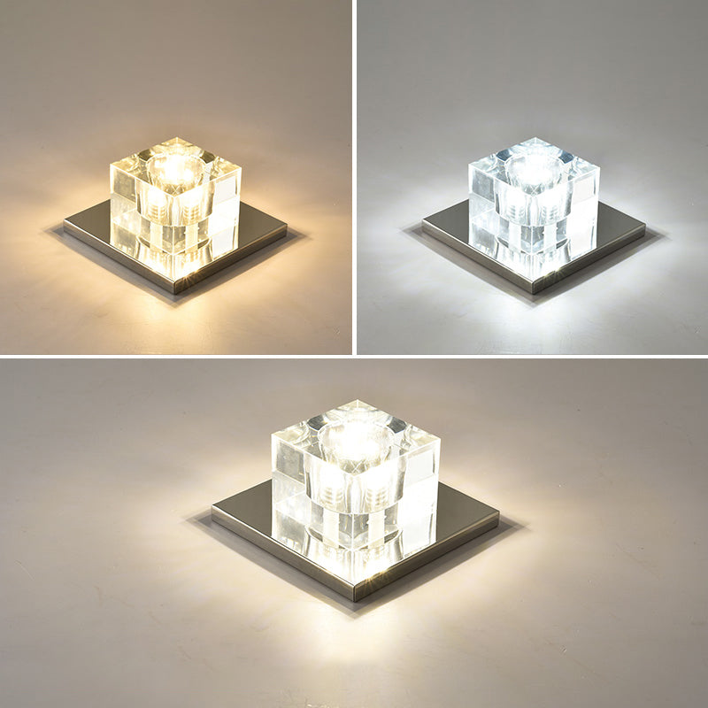 Crystal Block Mini Flush Light Modern Style Clear LED Flush Ceiling Light for Corridor