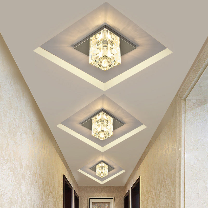 Crystal Block Mini Flush Light Modern Style Clear LED Flush Ceiling Light for Corridor