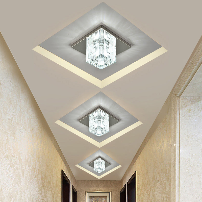 Crystal Block Mini Flush Light Modern Style Clear LED Flush Ceiling Light for Corridor