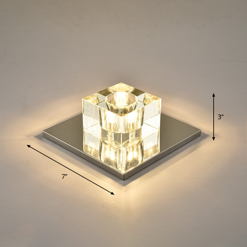 Crystal Block Mini Flush Light Modern Style Clear LED Flush Ceiling Light for Corridor