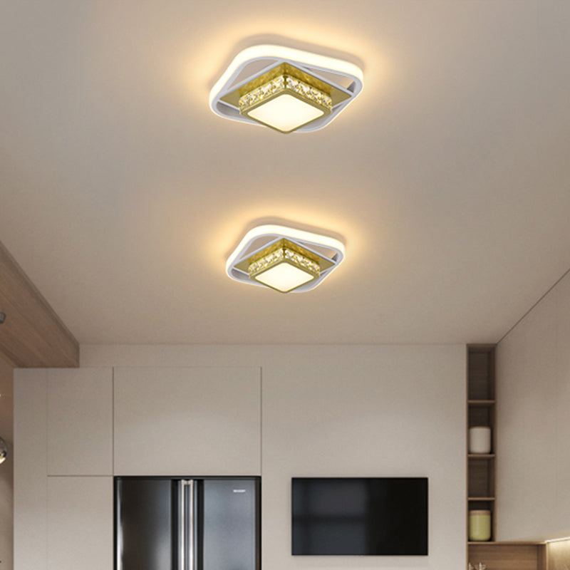 Quadratische Flush Licht Nordic Style Acryl Eingang LED Flush Deckenleuchte mit dekorativem Kristall