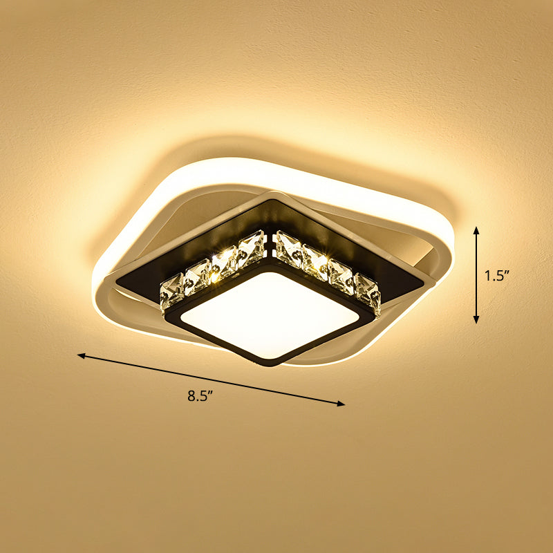Square Flush Light Nordic Style Acrylique Entryway LED Flush Ceiling Light with Decorative Crystal