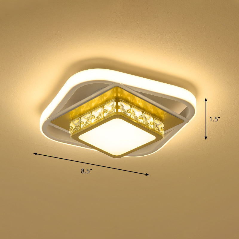 Square Flush Light Nordic Style Acrylique Entryway LED Flush Ceiling Light with Decorative Crystal