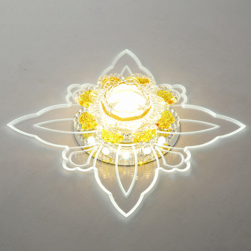 Floral Shape Corridor Flush Mount Lighting Crystal Minimalist LED Flush Mount in Yellow