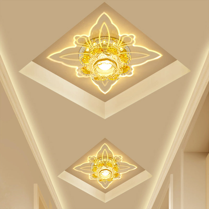 Floral Shape Corridor Flush Mount Lighting Crystal Minimalist LED Flush Mount in Yellow