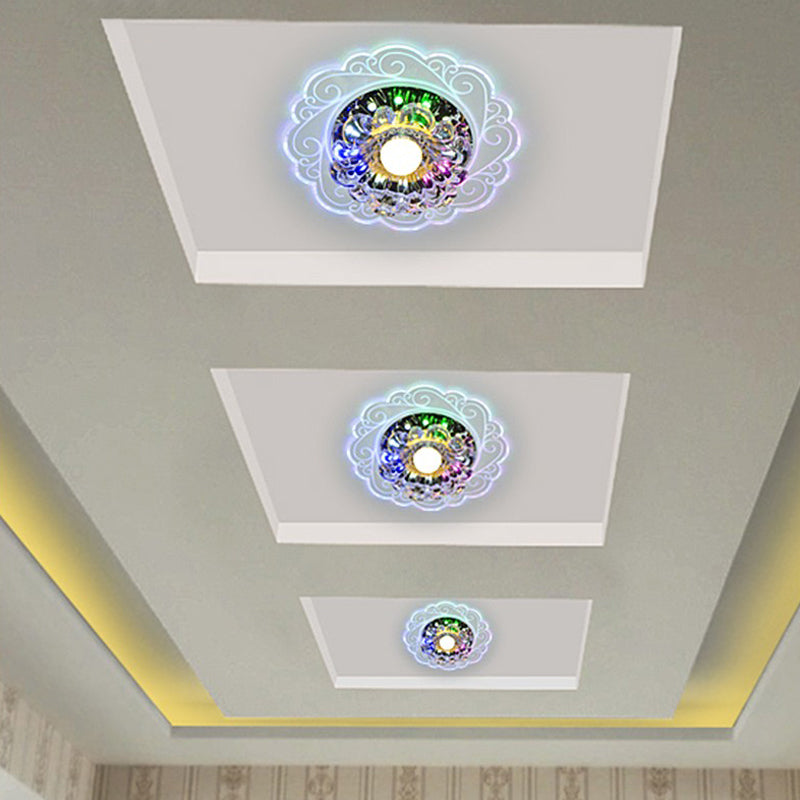 Crystal Floral LED Flush Mount Modern Flushmount Ceiling Light in Clear for Entryway