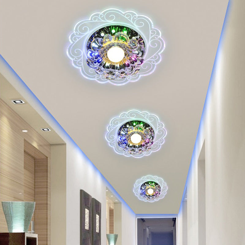 Crystal Floral LED Flush Mount Modern Flushmount Ceiling Light in Clear for Entryway