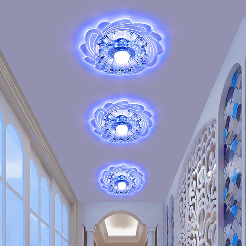 Minimalist Floral Shade Flush Mount Lighting Crystal Entryway LED Flush Mount Fixture