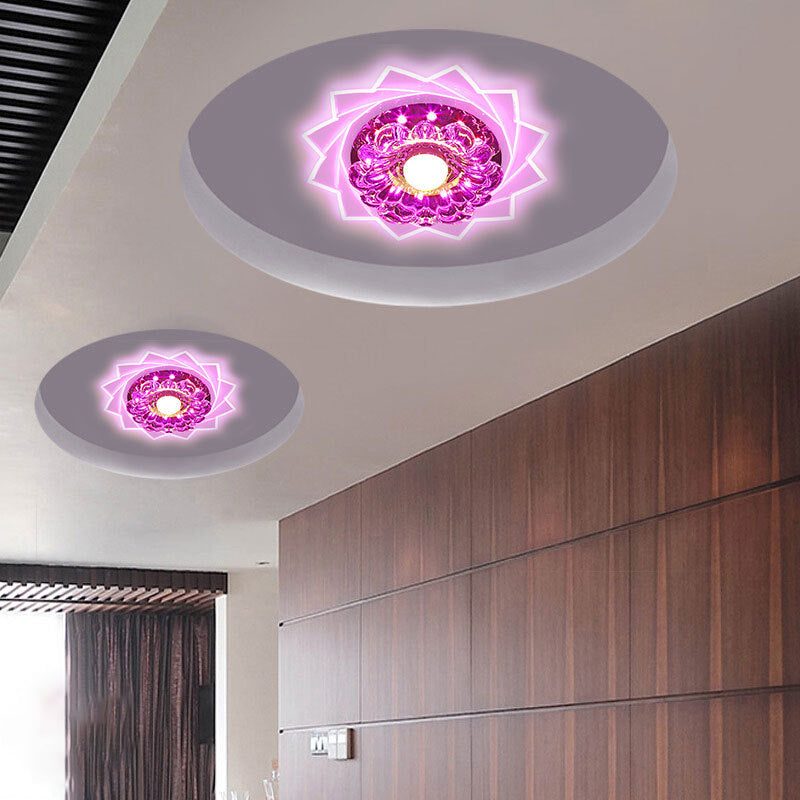 Floral Corridor Flush Ceiling Light Crystal Contemporary LED Flush Mount Lighting in Clear