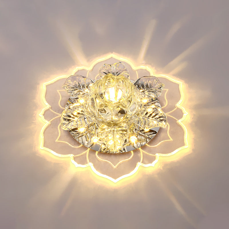 Floral Shade Flush Mount Lighting Minimalist Crystal Clear LED Flush Mount for Corridor