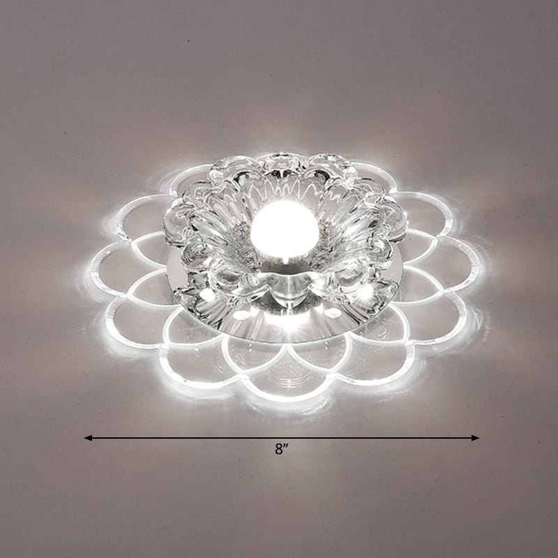 Contemporary Floral Flush Ceiling Light Crystal Entryway LED Flush Mount Lighting in Clear