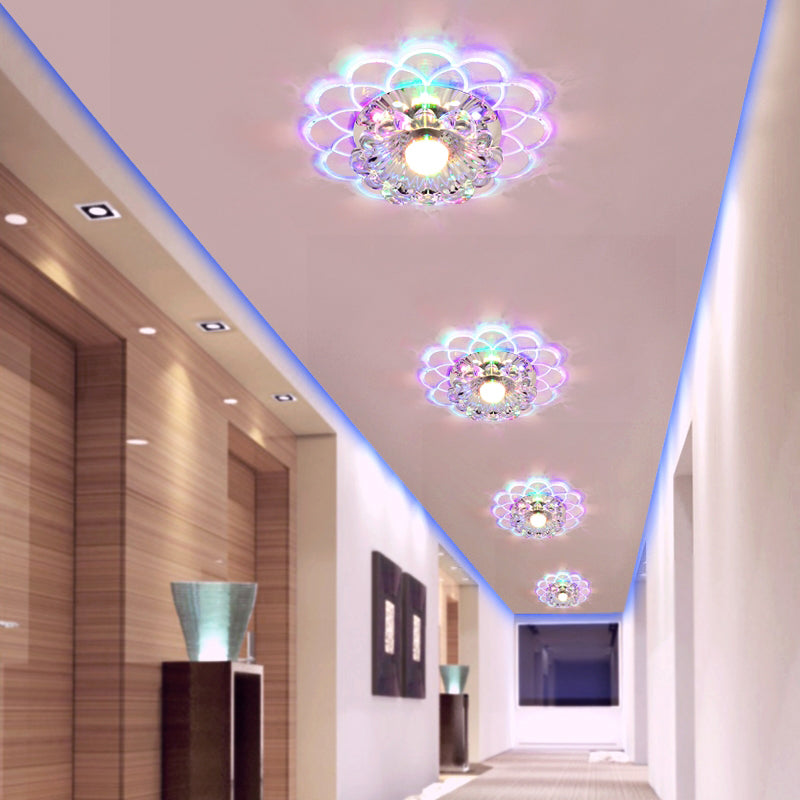 Contemporary Floral Flush Ceiling Light Crystal Entryway LED Flush Mount Lighting in Clear